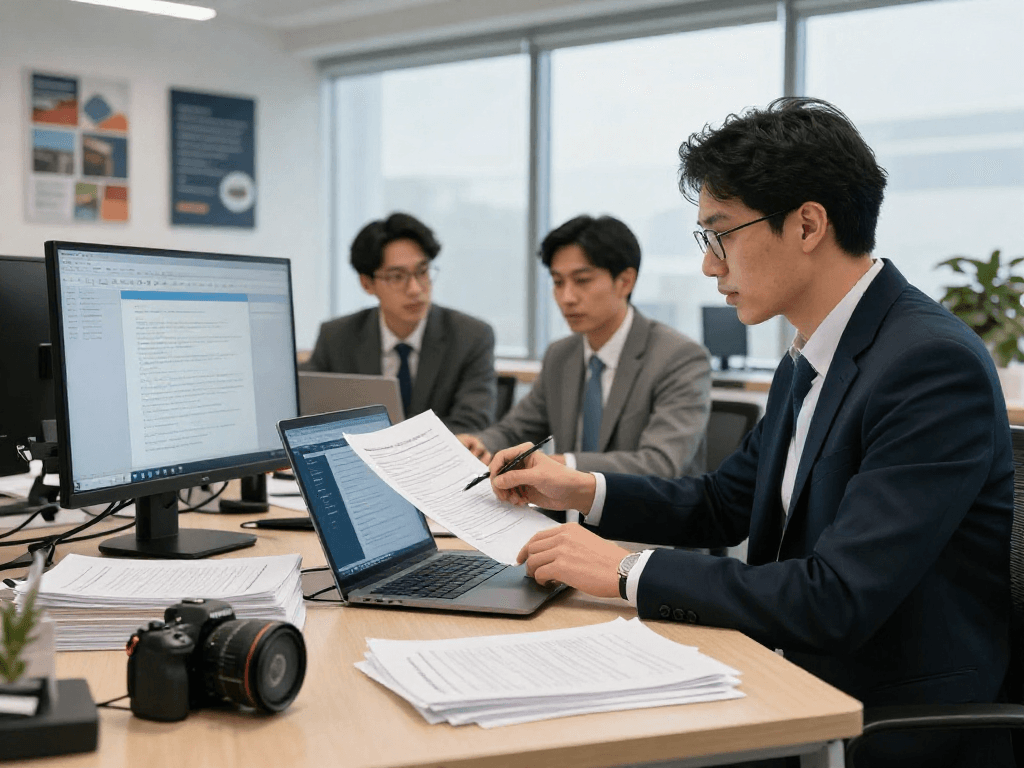 Document fraud detection tool being used in a bright office setting for secure analysis.