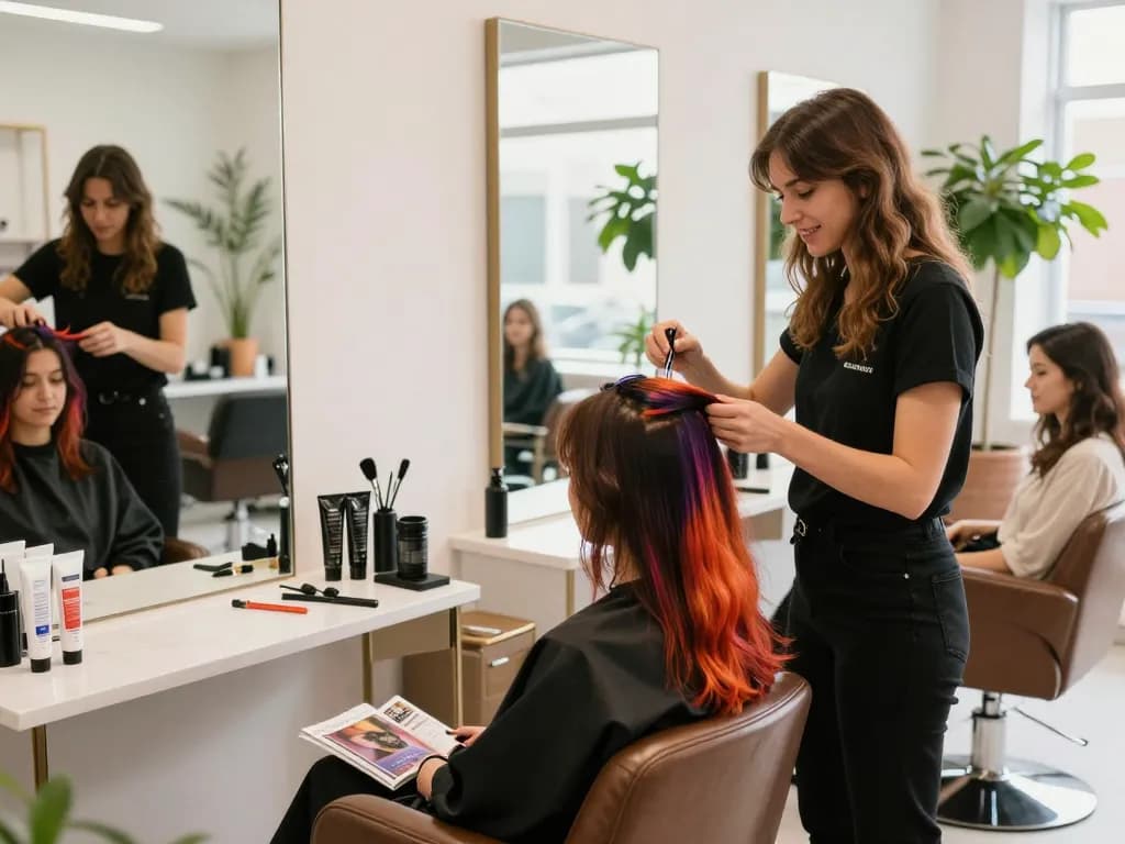 Un parrucchiere esperto applica il colore capelli parrucchiere in un vibrante salone.