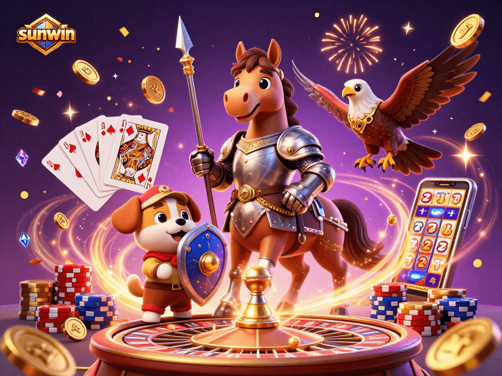 Engage with sunwin's thrilling gaming scene featuring dynamic characters and vibrant casino elements.
