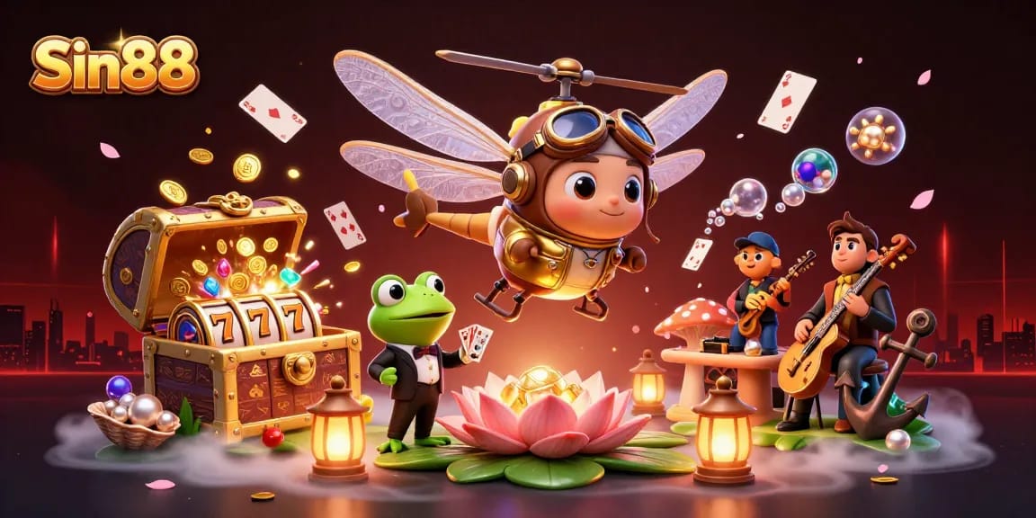 Experience thrilling gameplay at Sin88 with the frog croupier and dynamic casino scene.
