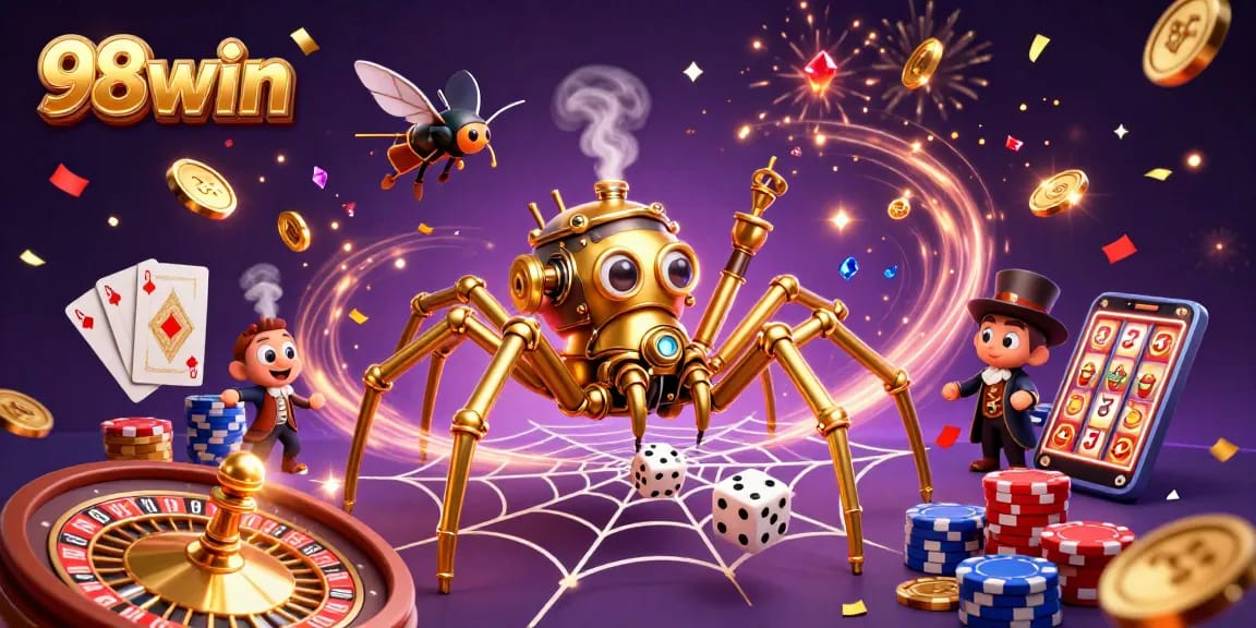 Engage in exciting games at 98win while surrounded by dazzling casino visuals and dynamic elements.