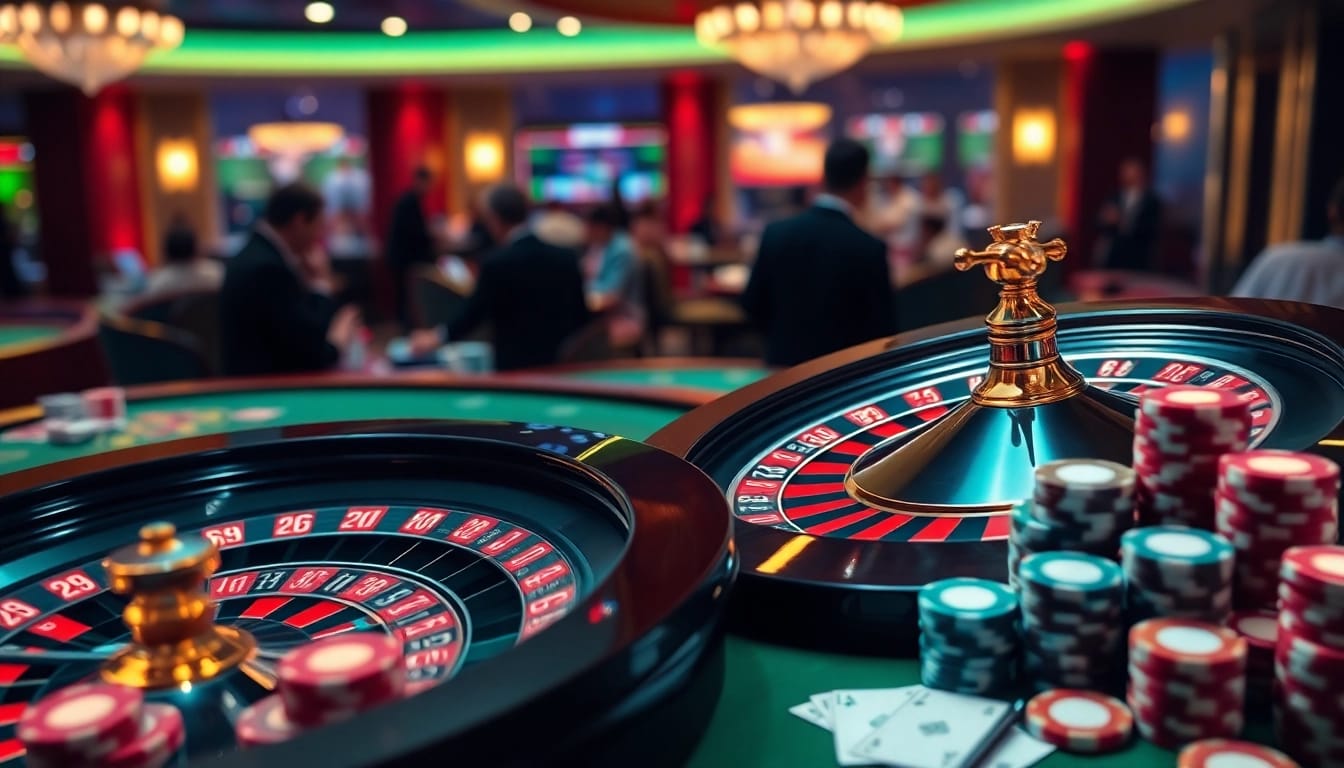 Experience the thrill of VK88 online gaming with vibrant casino elements in an elegant setting.