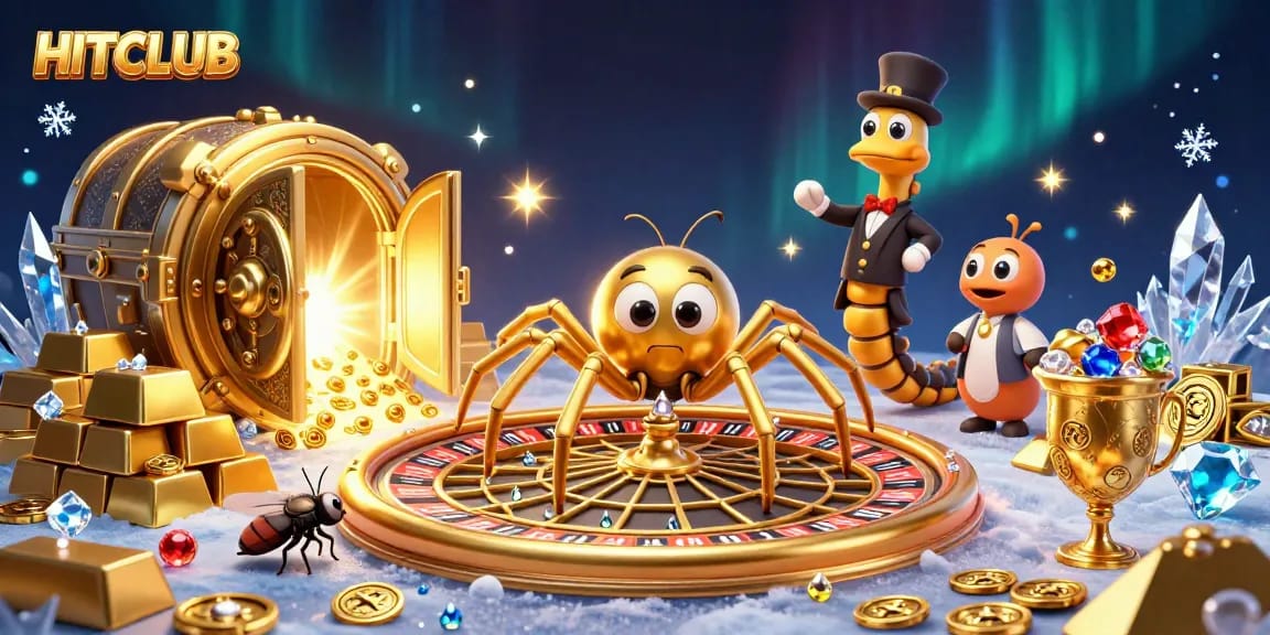 Experience HITCLUB's thrilling roulette action with a golden wheel, sparkling treasures, and exciting gameplay.