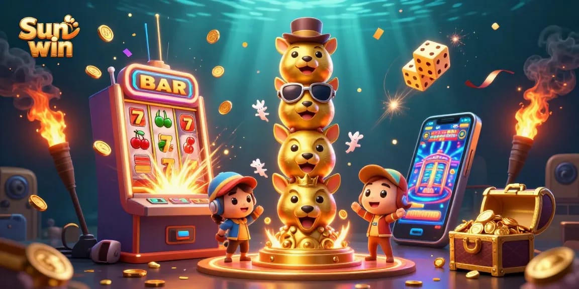 Engage with Sun win's vibrant casino world, featuring dynamic slot machines and winning symbols.