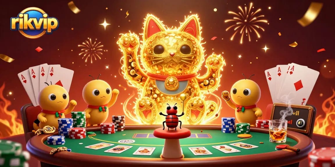 Experience the thrilling world of rikvip with animated characters, vibrant casino elements, and festive effects.