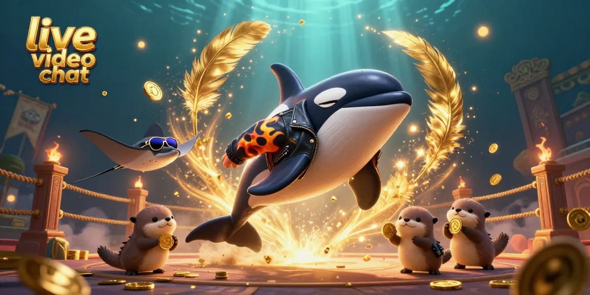Engage in thrilling live video chat encounters with animated sea creatures winning golden coins.