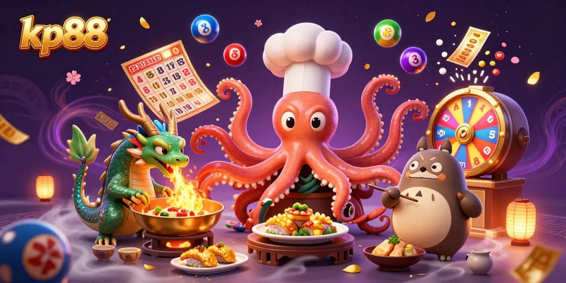 Experience thrilling gameplay with kp88's vibrant casino action, featuring dynamic lottery balls and interactive characters.