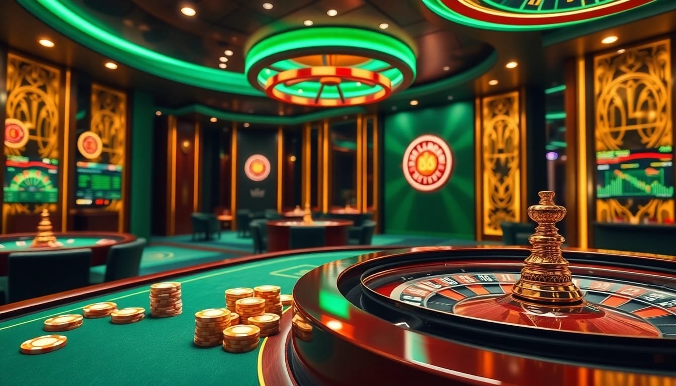 Experience thrilling gaming adventures at Lu88 with vibrant poker chips and roulette wheels.