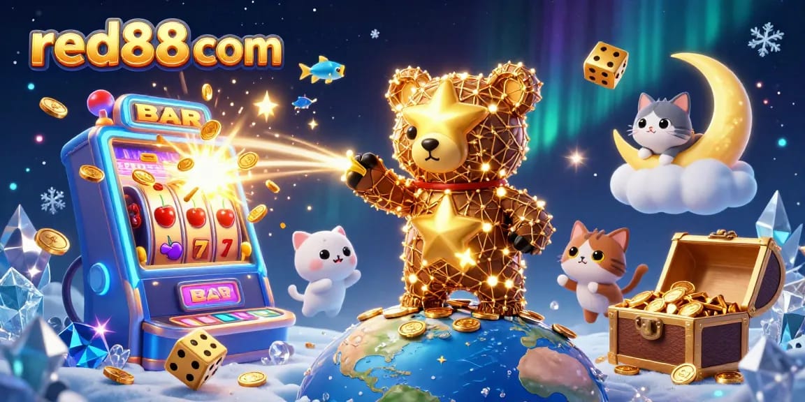 Experience thrilling casino action with red88 com's vibrant 3D scene filled with games and rewards.