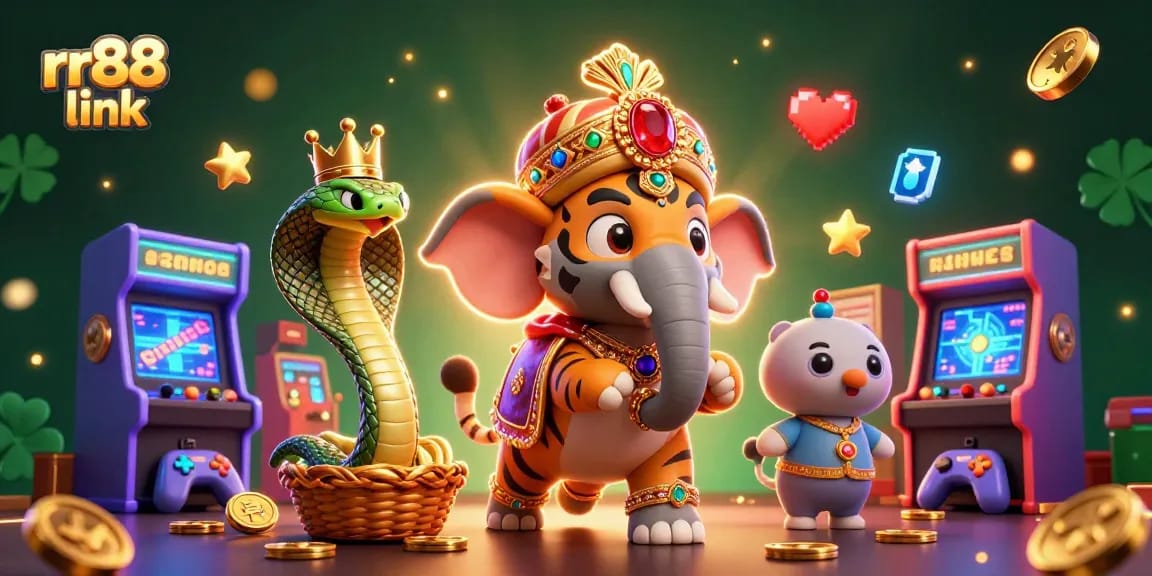 Play exciting games at RR88 link, featuring vibrant characters and a cinematic casino atmosphere.