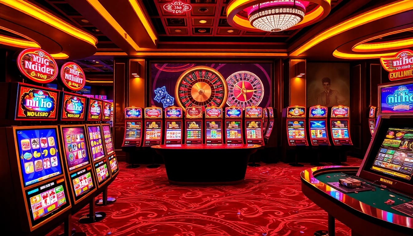Experience the thrill of nổ hũ with vibrant slot machines and casino atmosphere.