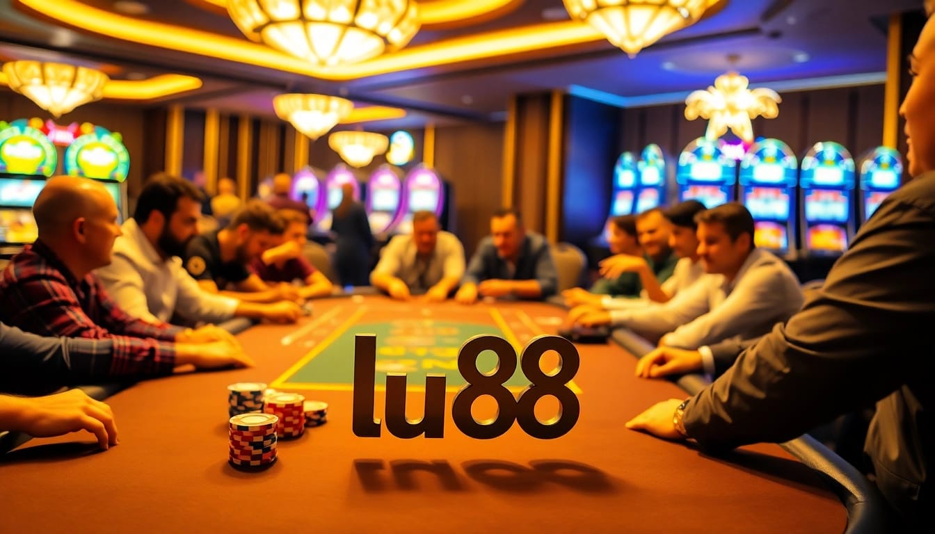 Exciting gameplay at lu88 casino with vibrant poker action and colorful chips.