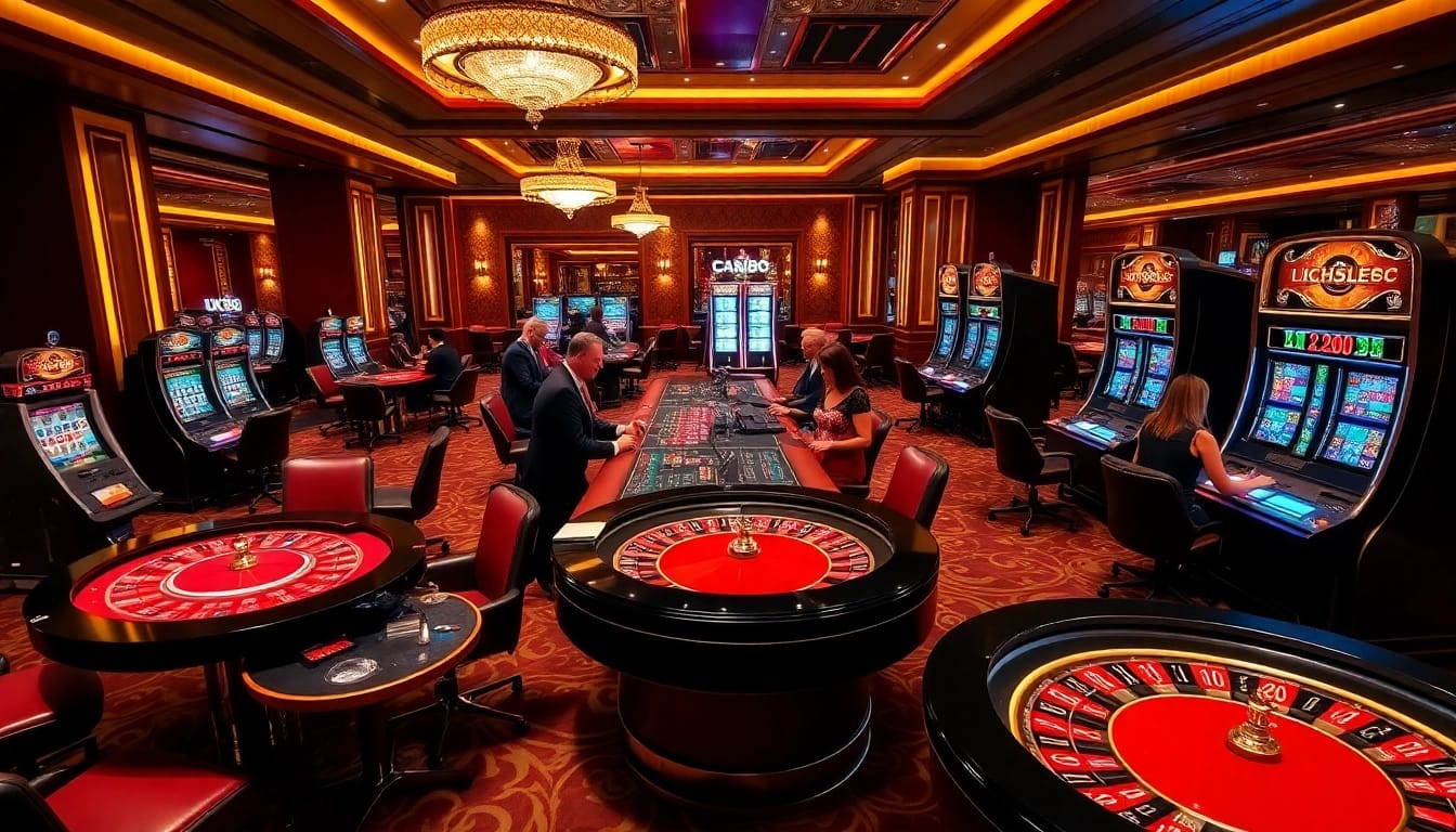 Players enjoying a thrilling gaming experience at UK88's luxurious casino tables.