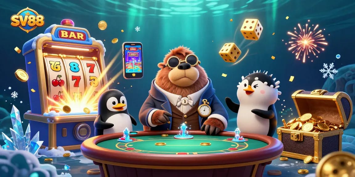 Experience thrilling gameplay at SV88 with a jolly walrus and friends at an underwater poker table