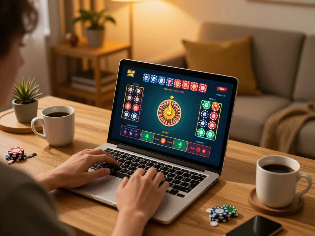 Engaging online roulette gameplay at https://da88.navy/ showcasing a cozy home gaming setup with personal touches.