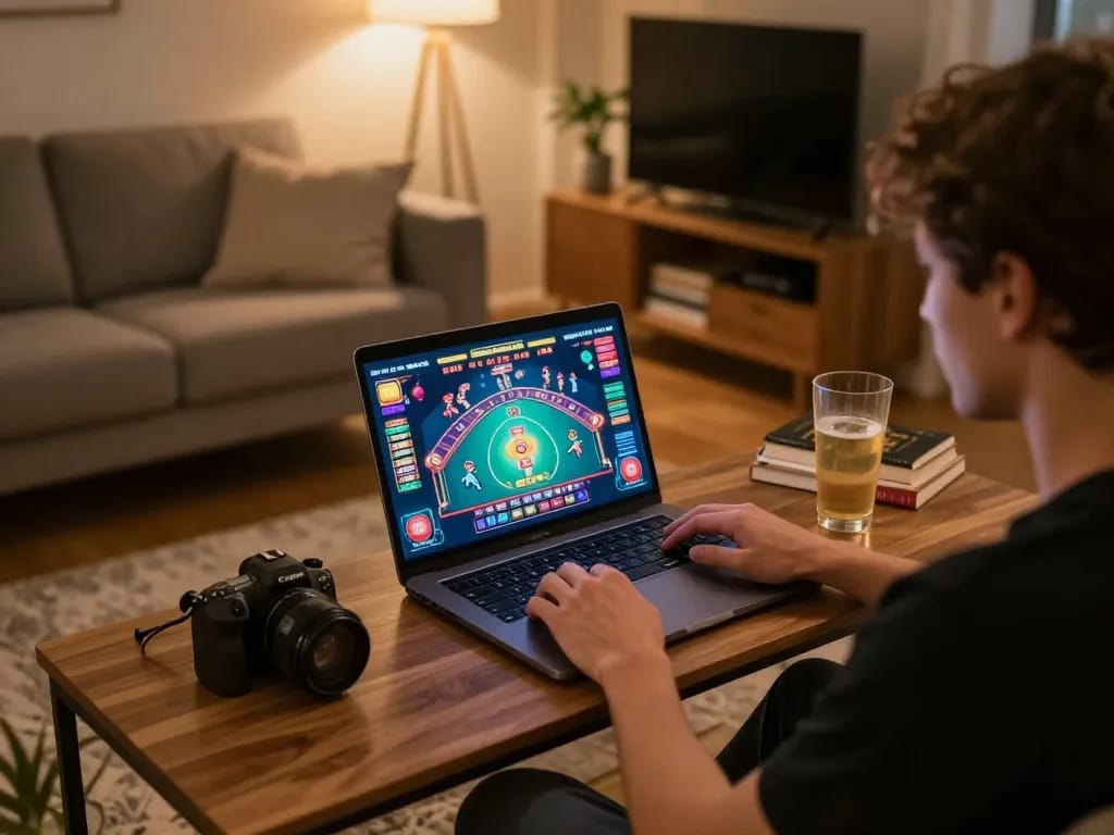 Person enjoying online gaming on Oxbet from a cozy home setup, illustrating strategic gameplay and responsible entertainment