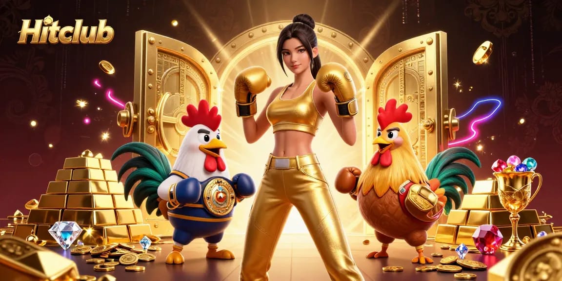 Hitclub offers thrilling gaming adventures featuring a champion rooster and a powerful woman ready for action.