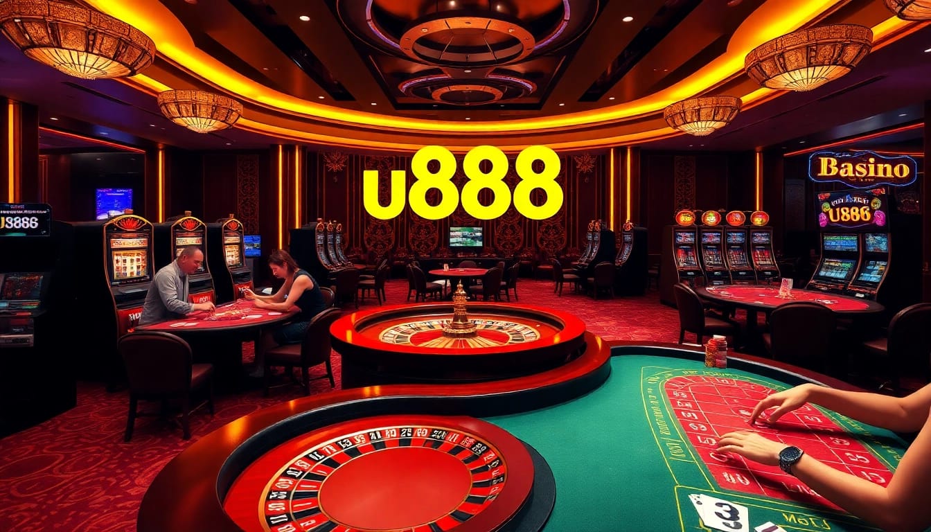 Experience the thrill of U888 with players at a vibrant online casino table.
