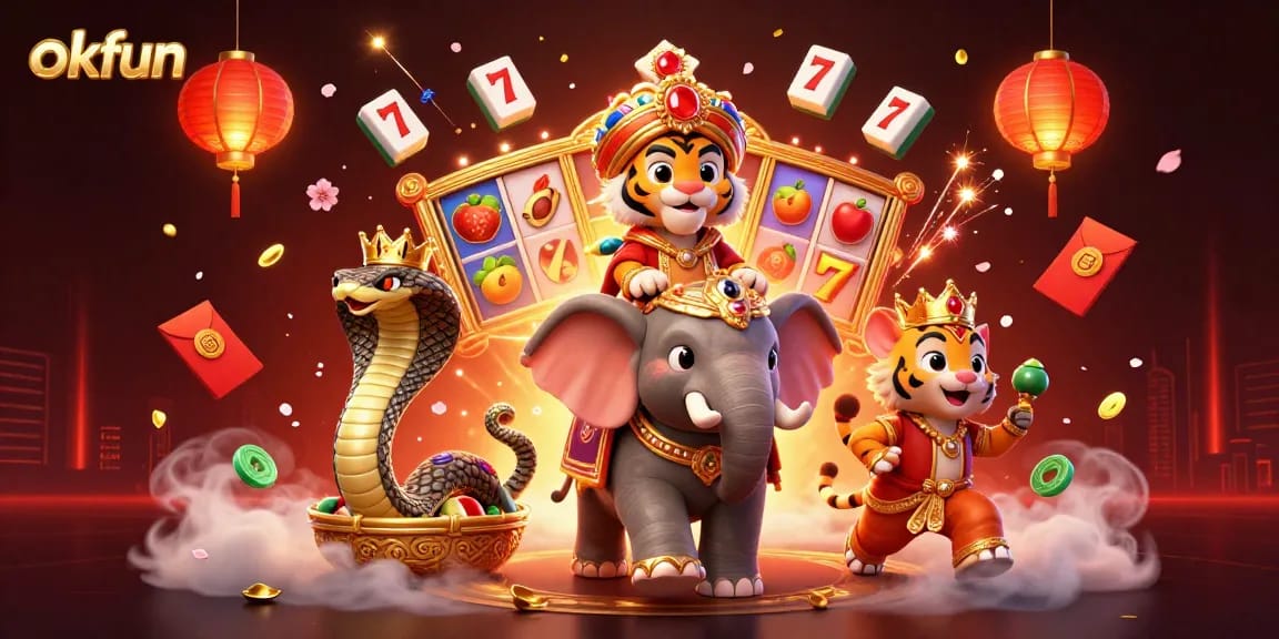 Experience the thrill of okfun with a vibrant slot gaming scene featuring royal characters and dynamic elements.