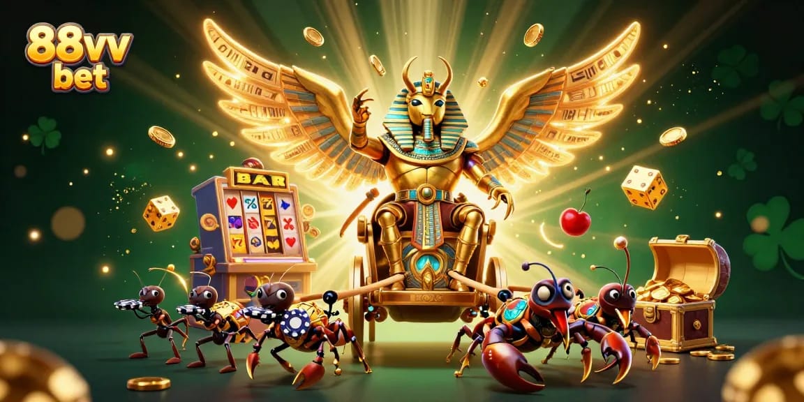 Win big at 88vv bet with a vibrant casino-themed illustration featuring gaming elements.