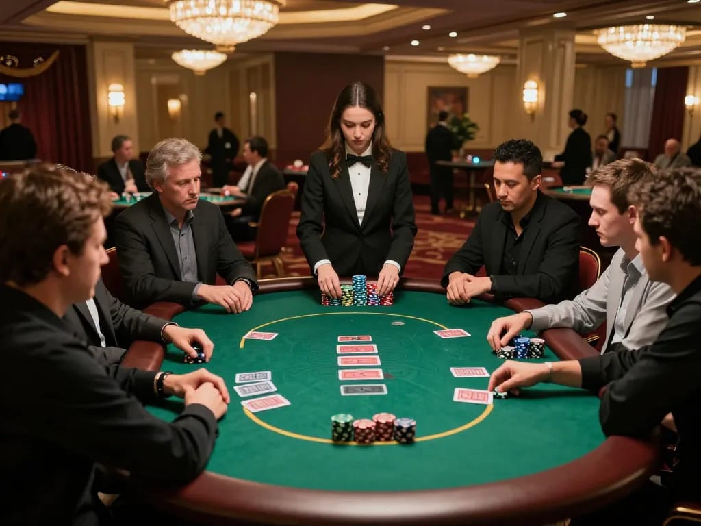Players strategizing at the TX88 poker table in a vibrant casino atmosphere.