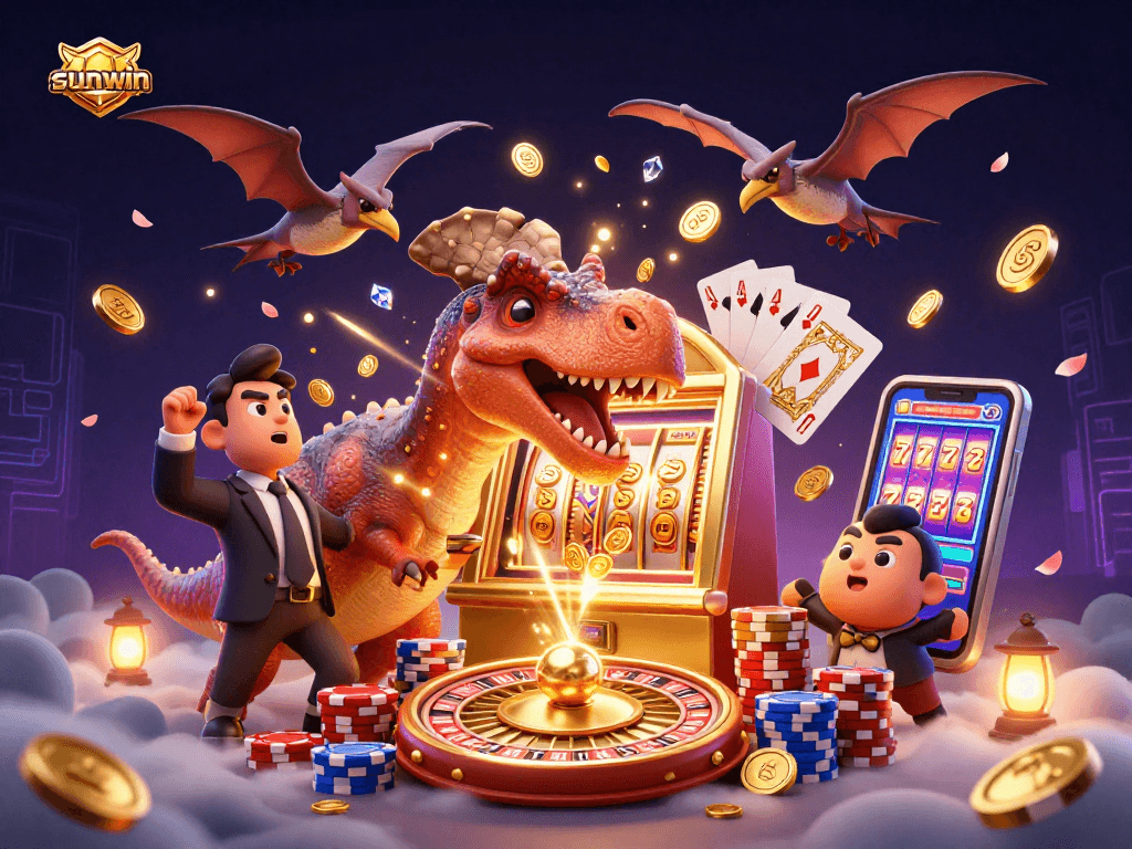 Watch the sunwin jackpot erupt as a pachycephalosaurus knocks coins from a slot machine!