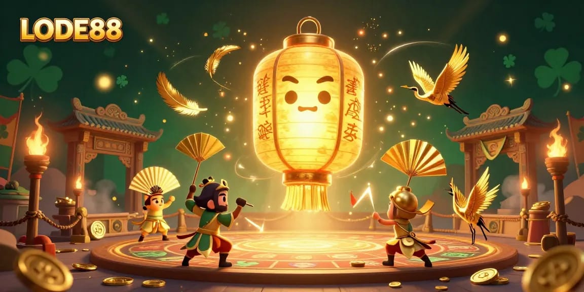 Experience the thrill of LODE88 with vibrant casino elements and magical characters.