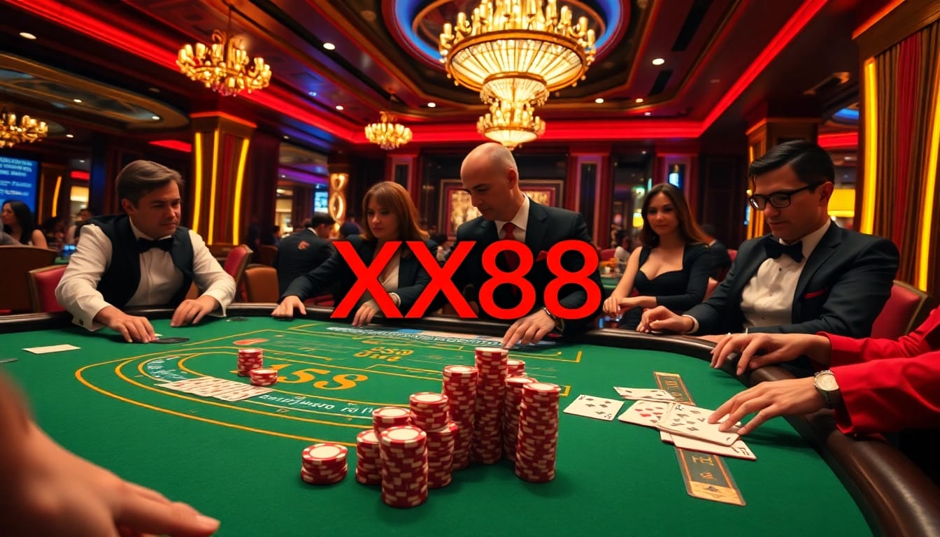 Players enjoying baccarat at XX88, showcasing thrilling gameplay and vibrant casino atmosphere.