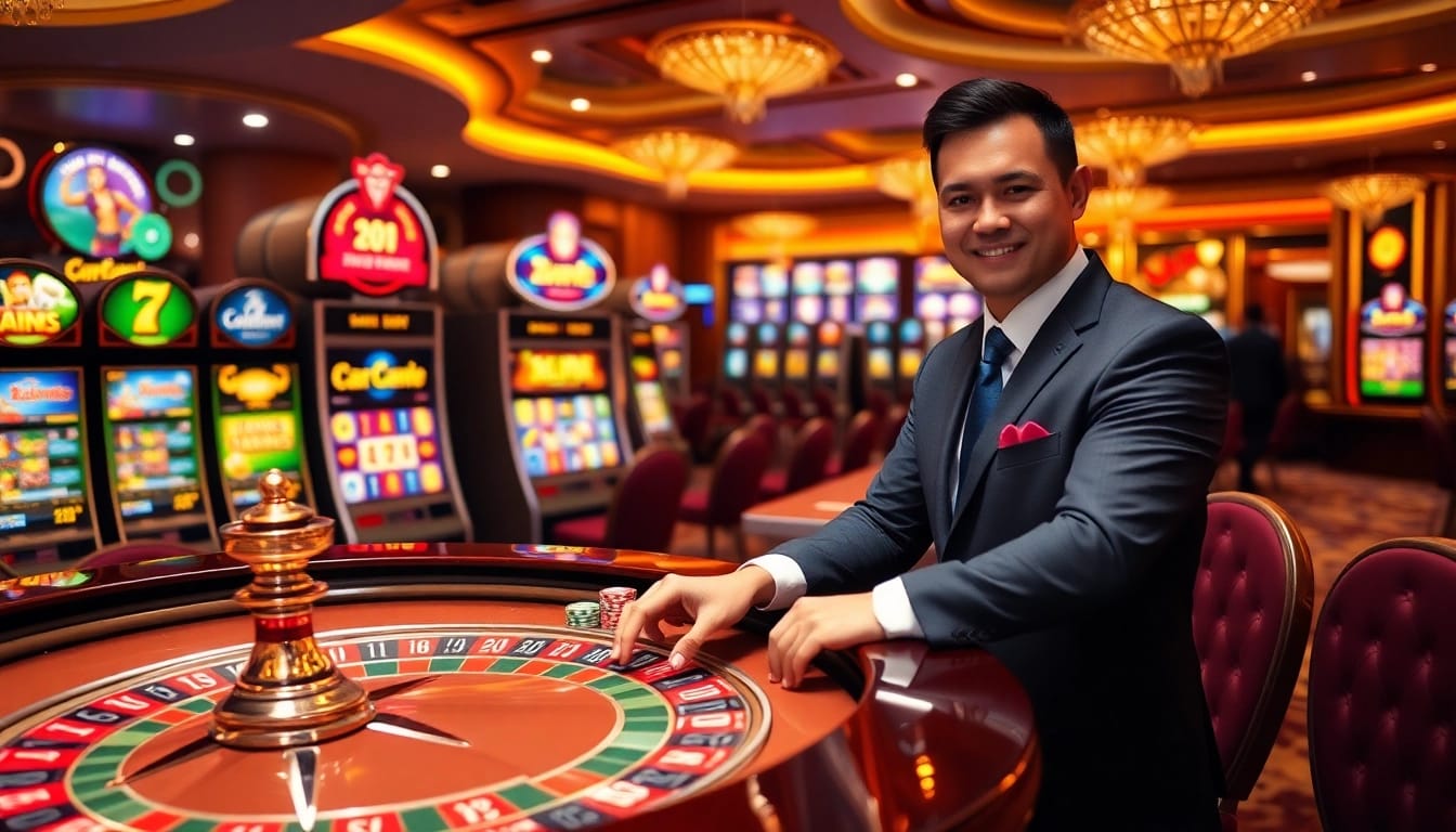 Exciting gameplay at xo88 casino with vibrant roulette wheels and slot machines.