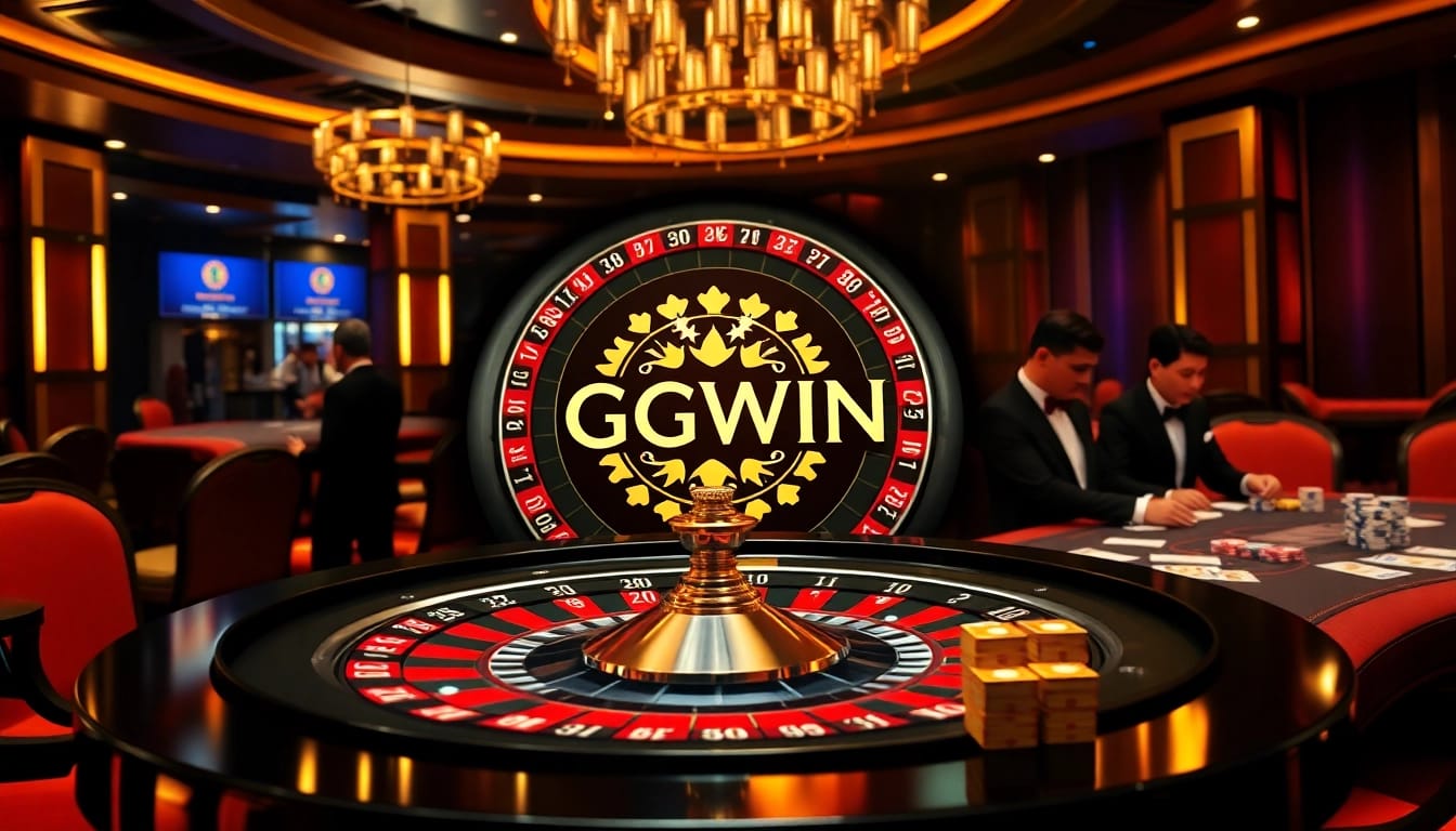 Experience the luxury of GGWIN at a high-end casino with poker chips and a roulette wheel.