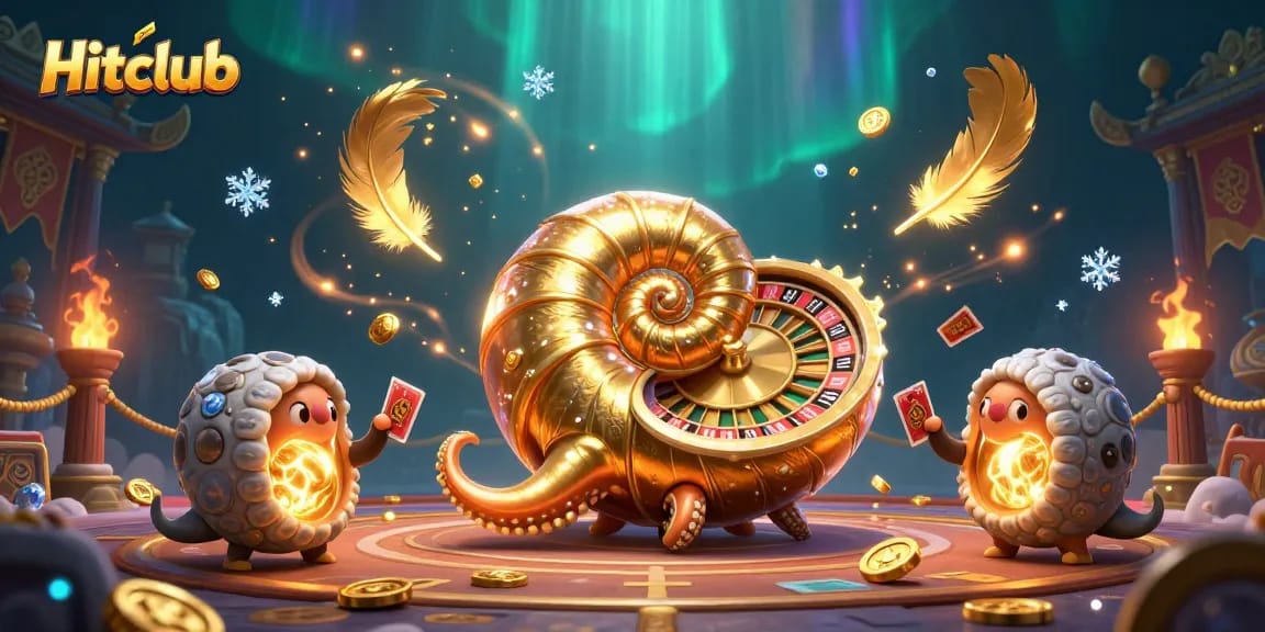 Hitclub showcases ancient nautilus as a roulette wheel, surrounded by dynamic gaming elements.