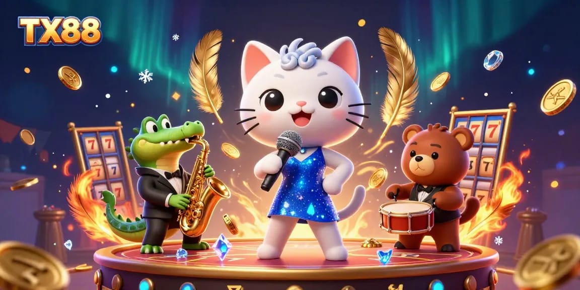 Experience the excitement of TX88 with vibrant characters and dynamic casino elements in action.