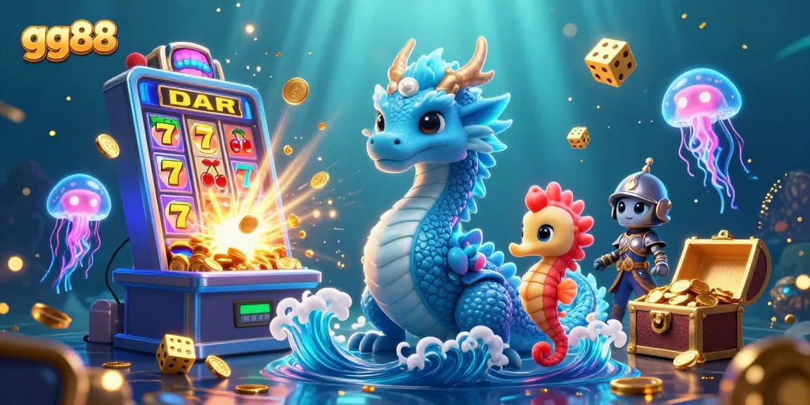 Experience exhilarating wins at gg88 with a vibrant underwater casino world featuring a dazzling slot machine.