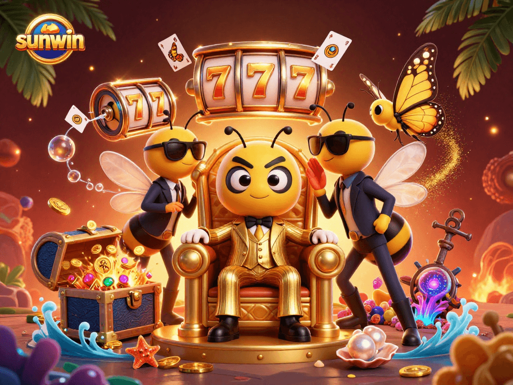 Join the exciting sunwin slot scene with a bumblebee mob boss and his entourage as they celebrate a jackpot.