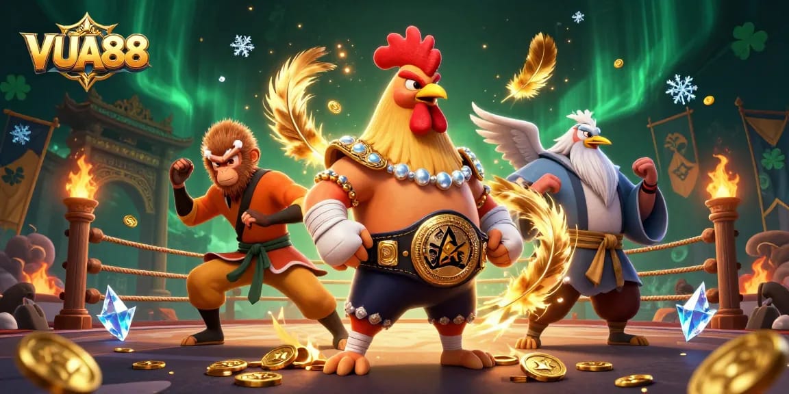 Experience thrilling betting action with VUA88 in an exhilarating 3D scene filled with vibrant characters and elements.