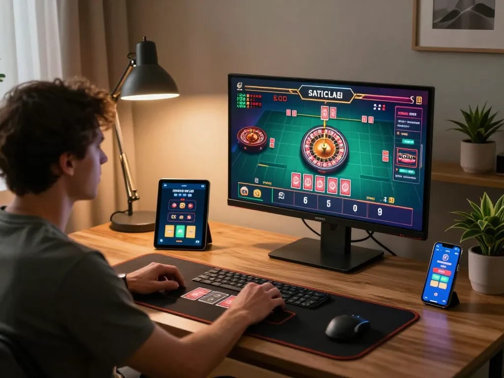 Player engaged in a live dealer game on VU88 platform, showcasing online casino excitement.