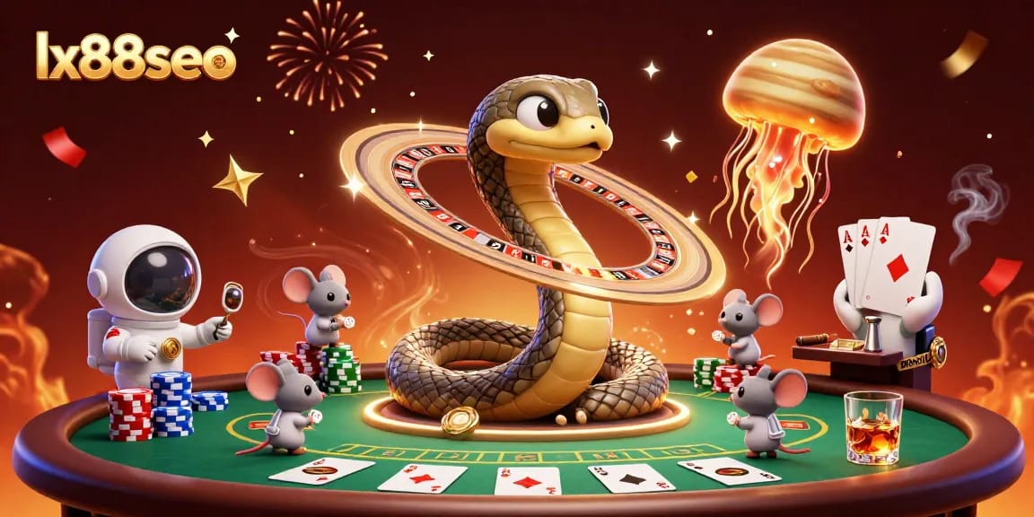 Engage in thrilling bets at lx88seo with cartoon space characters and vibrant casino elements.