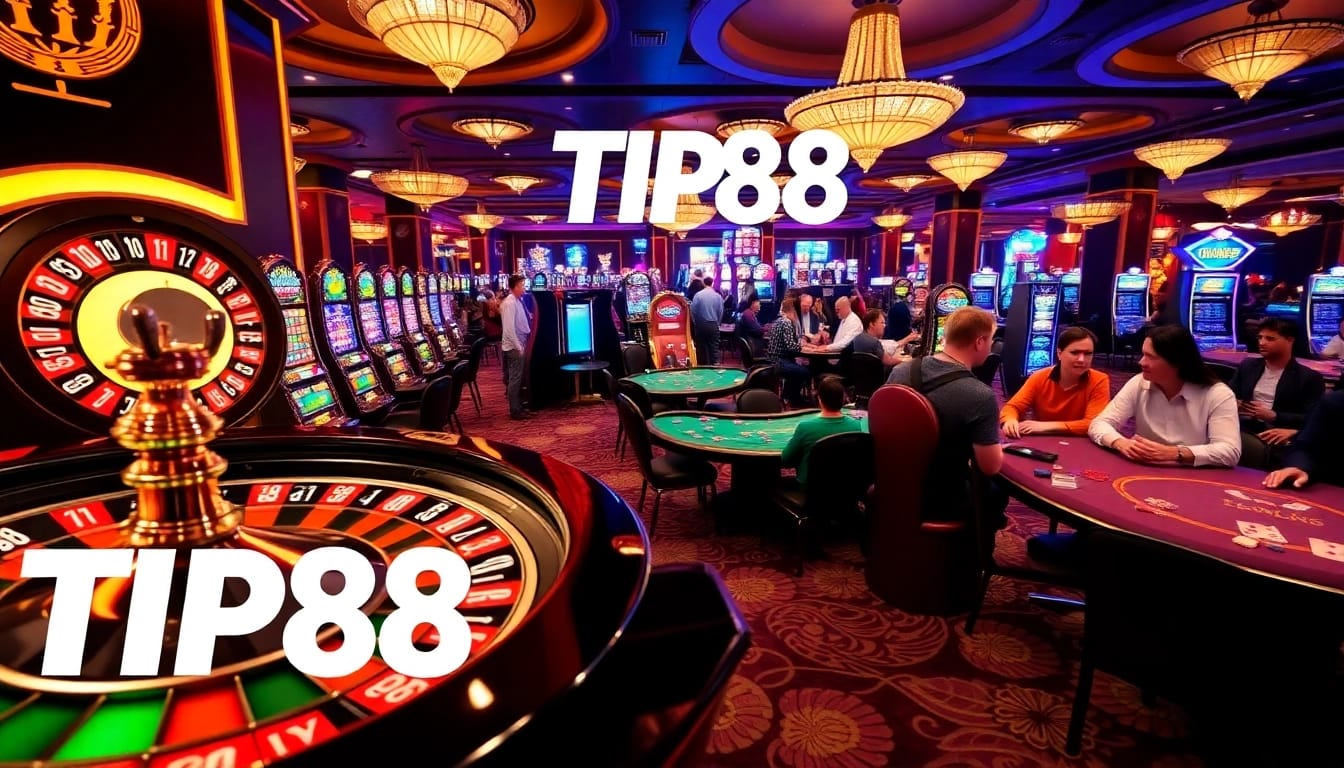 Gamblers enjoying the thrilling atmosphere at TIP88 casino, featuring vibrant games and excitement.