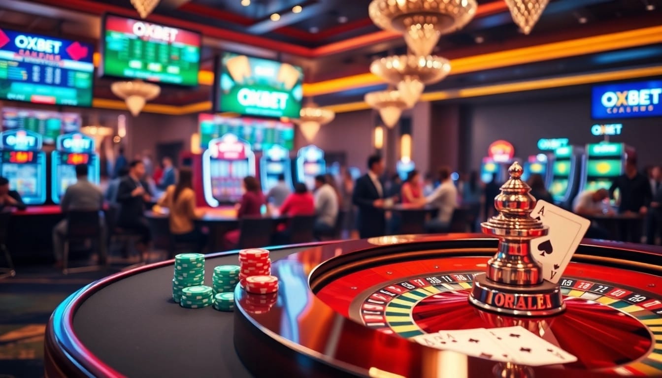 Experience the excitement of OXBET with vibrant poker chips and an elegant gambling table.