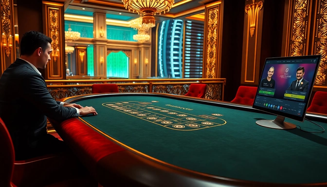 OXBET live casino scene with a dealer and players at an upscale gaming table