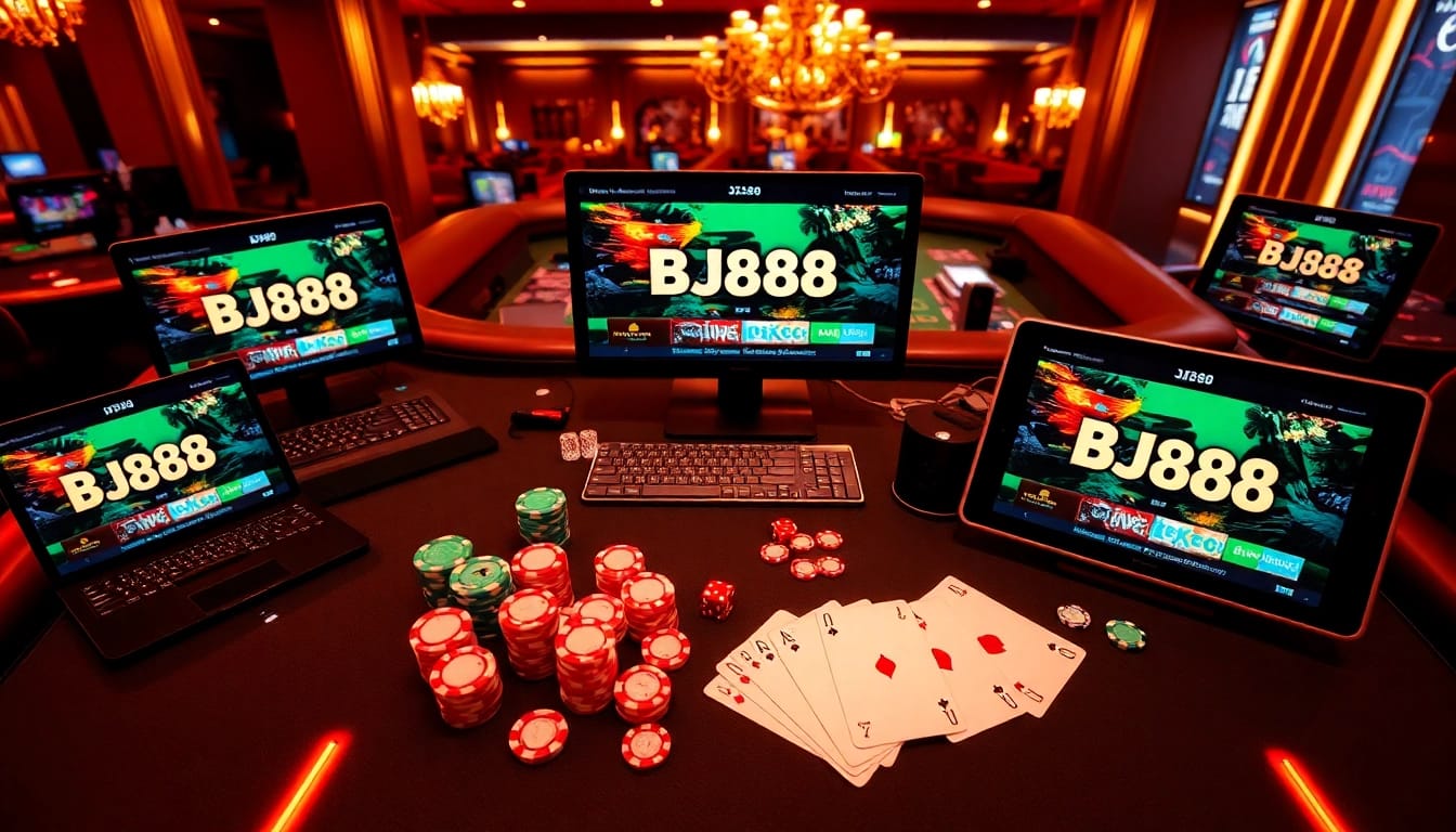 Engage with thrilling gambling actions on https://bj88daga.dev/ featuring poker chips and playing cards.