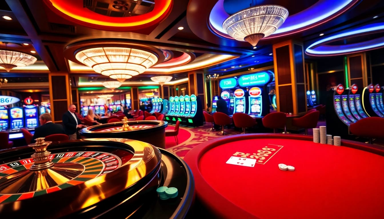 Exciting gambling atmosphere at TG88 casino with vibrant tables and players.