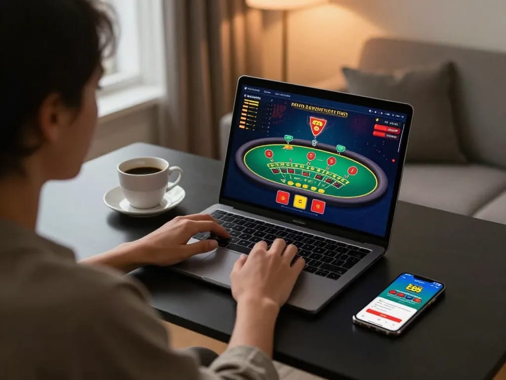 Play blackjack on ee88 casino app in a cozy home office