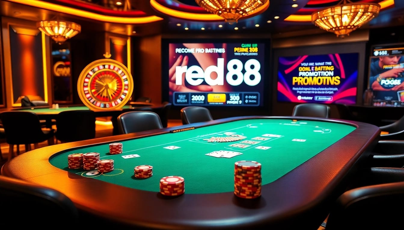 Experience thrilling gameplay at red88 with vibrant poker tables and colorful chips.