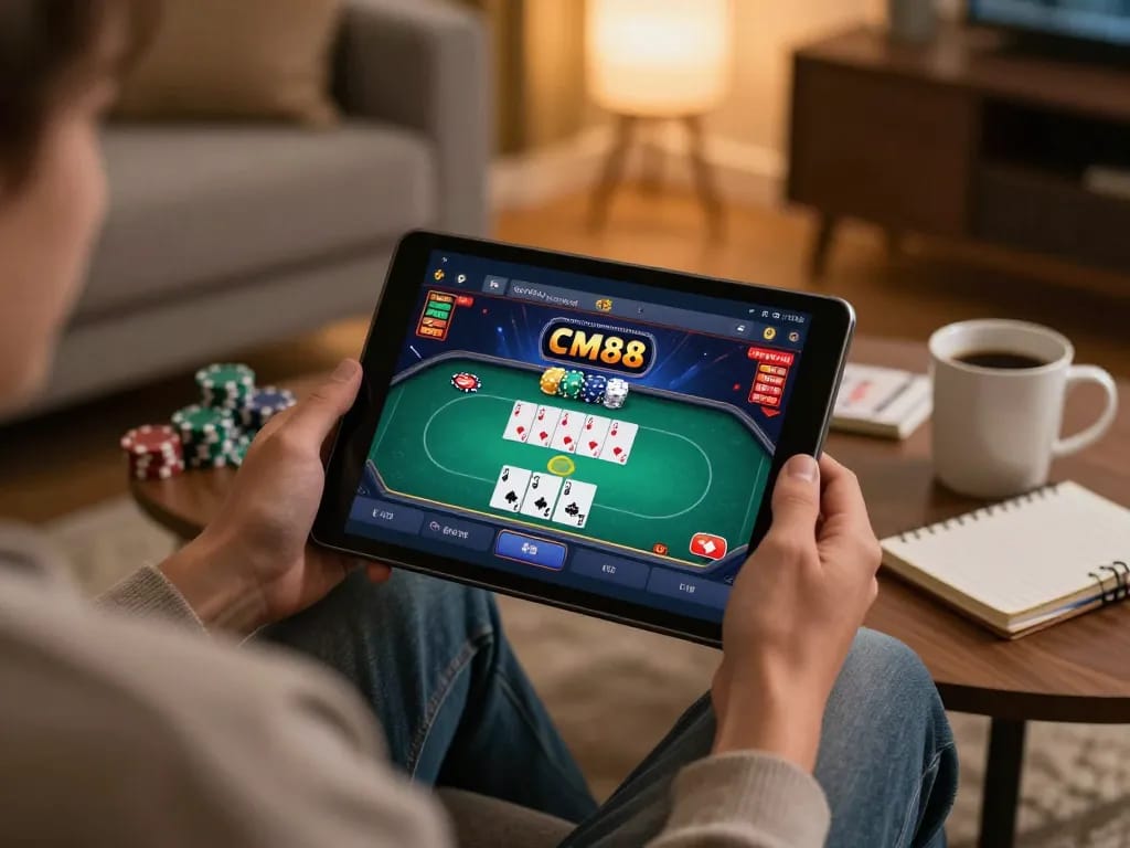 Experience gaming at home with CM88; players enjoying online casino gaming.