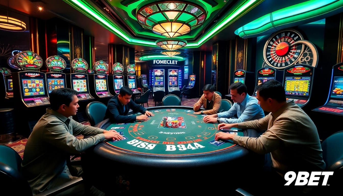 Experience exhilarating gameplay with 9BET at a stylish poker table filled with action and excitement.