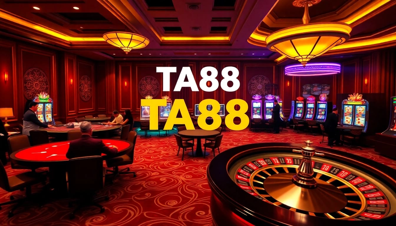 Excited players at a luxurious TA88 online casino poker table, enjoying high-stakes gaming.
