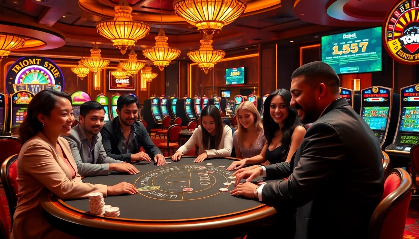 Experience thrilling gaming action at https://dabet.business/ with luxurious casino tables and vibrant slot machines.