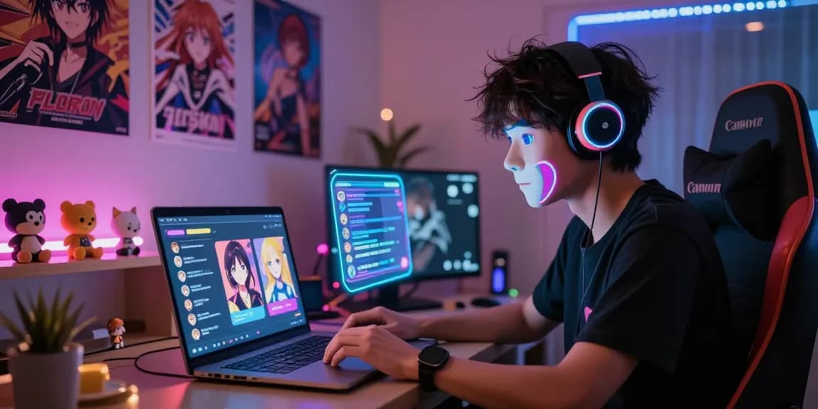 Engaging AI hentai chat interaction in a vibrant virtual anime setting.
