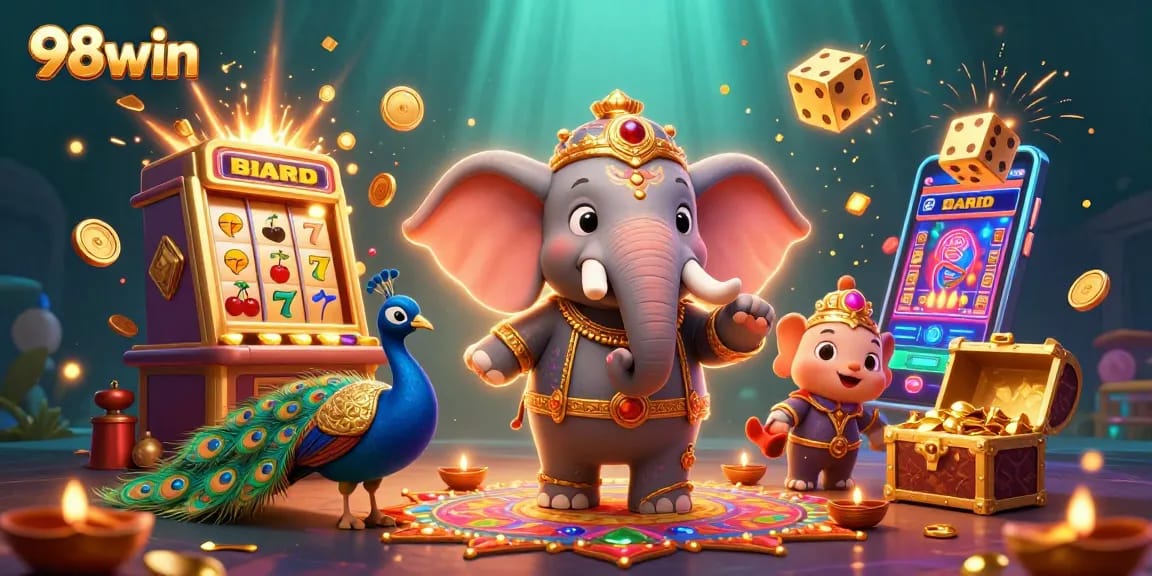 Experience thrilling jackpots with 98win's engaging gaming atmosphere featuring vibrant characters and dynamic game elements.